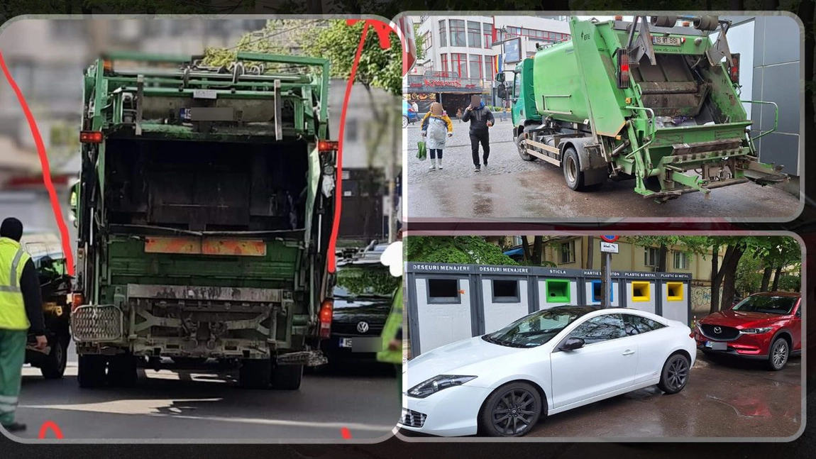 Șoferii de pe mașinile de gunoi din Iași nu pot ridica deșeurile din cauza autoturismelor parcate neregulamentar. Zilnic, sunt semnalate zeci de situații - FOTO