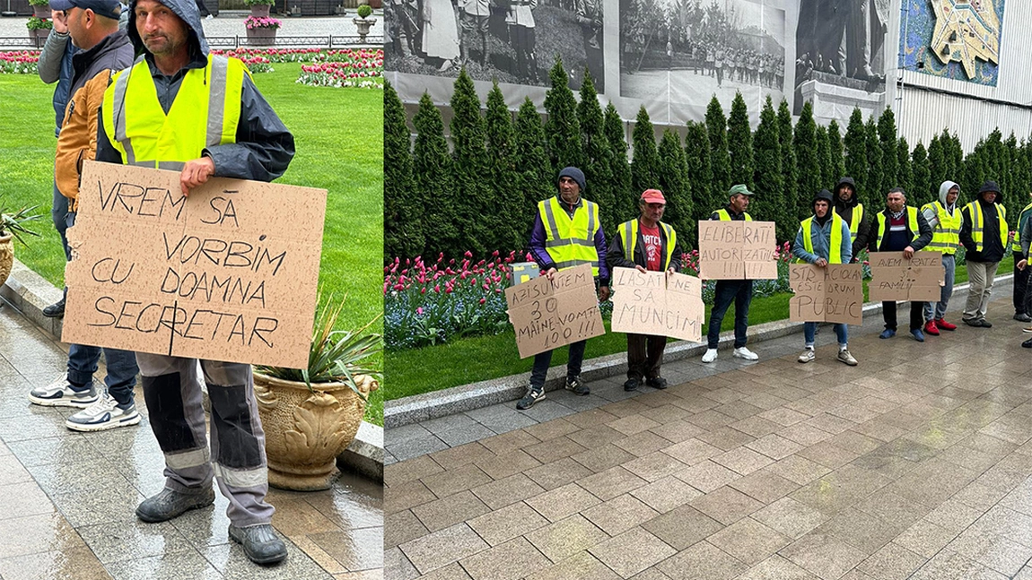 Angajații dezvoltatorului Lucian Caras protestează în fața Primăriei Iași. Instituția ar fi blocat emiterea autorizațiilor - FOTO