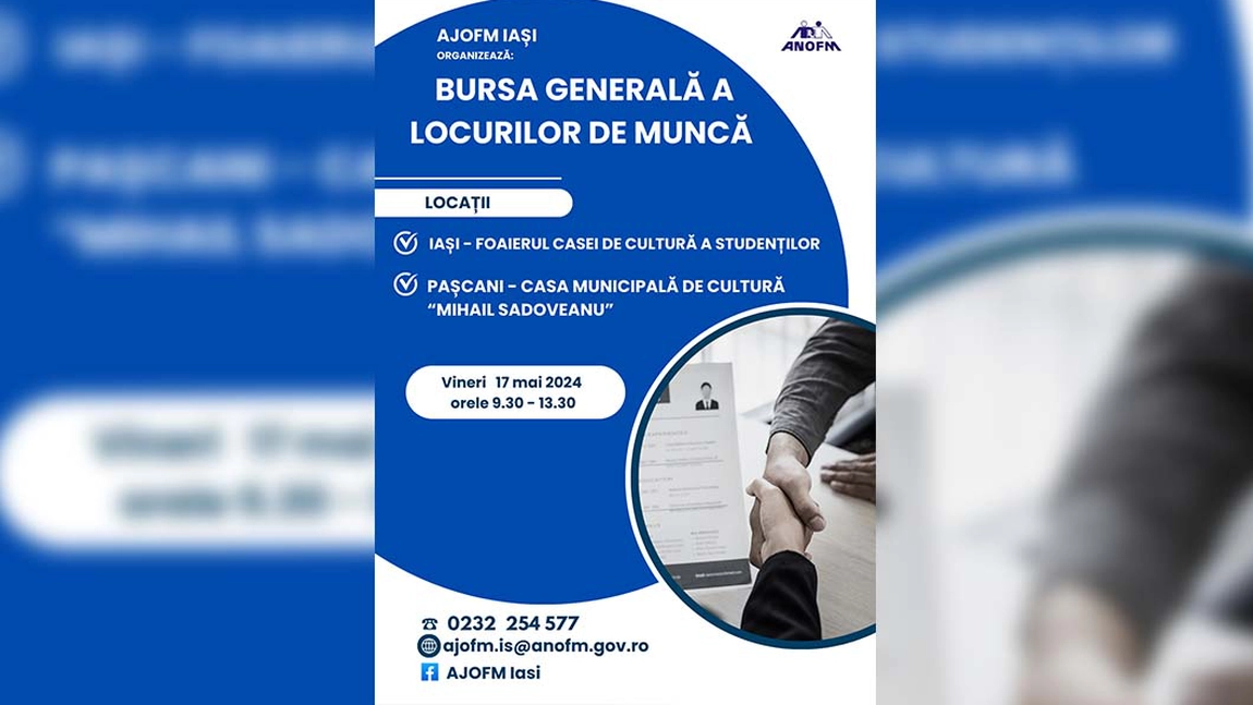 AJOFM Iași organizează bursa generală a locurilor de muncă