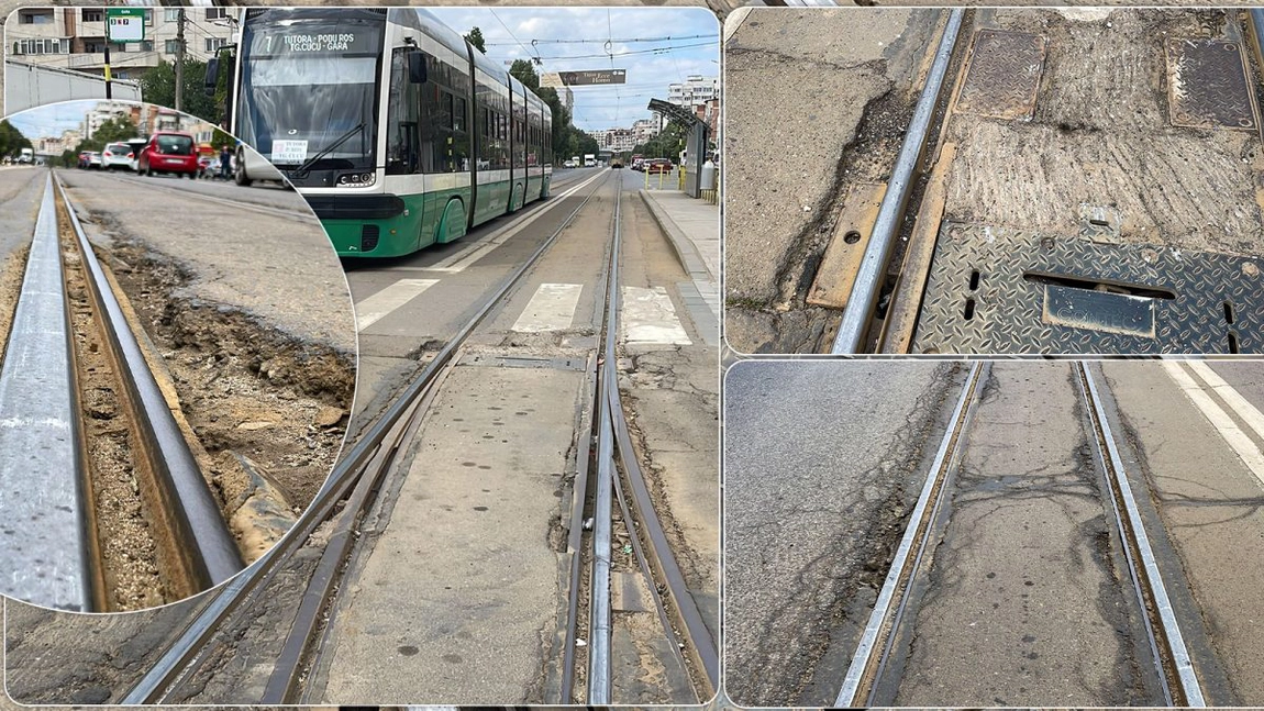 Dezastru pe linia de tramvai de la Gară. Asfaltul se rupe în bucăți, deși a fost reparat cu doar câteva luni în urmă: „Aici sunt banii noștri, ai cetățenilor” - FOTO