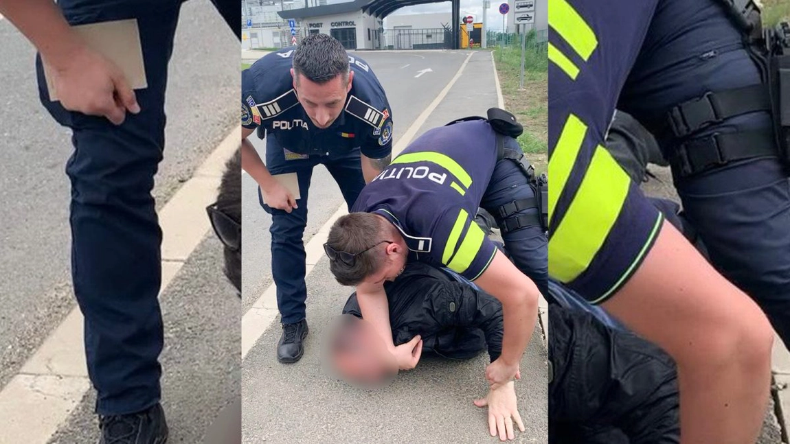 Imagini de toată jena! Priviți cum doi agenți încearcă să imobilizeze un jurist pe aeroportul din Iași. Unul dintre polițiști s-a trezit la rodeo: s-a urcat călare pe bărbat în timp ce-l lipea cu fața de asfalt