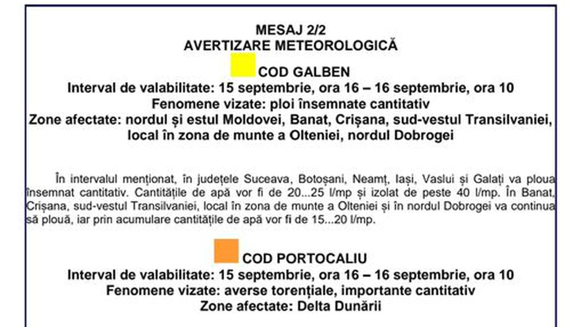 Cod galben de ploi însemnate cantitativ! Meteorologii au făcut anunțul