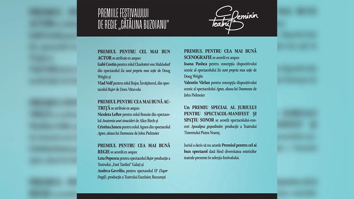 Teatrul Național Iași anunță Premiile Festivalului de regie „Cătălina Buzoianu”