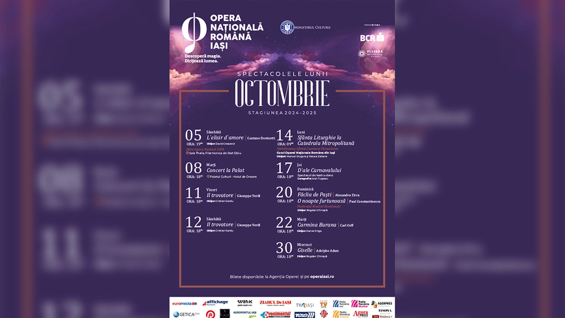 Spectacolele lunii octombrie la Opera Iași. Se pot cumpăra bilete