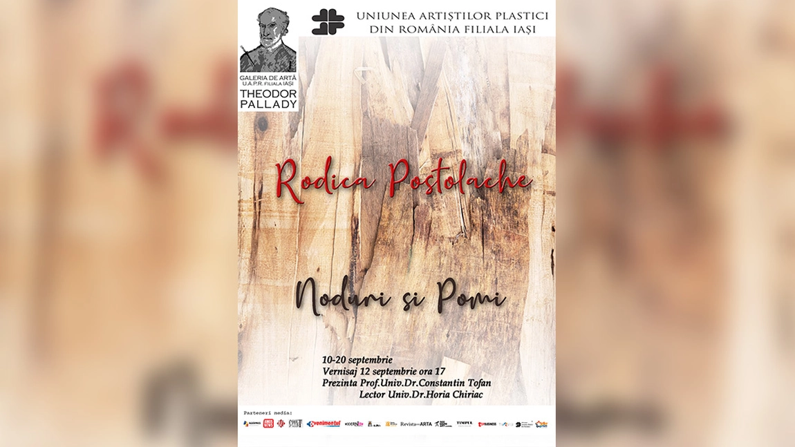 Invitație- expoziția de „NODURI ȘI POMI ” semnată de artista Rodica POSTOLACHE, 10-20 SEPTEMBRIE 2024, Galeria de artă „Th. Pallady” a U.A.P.R.
