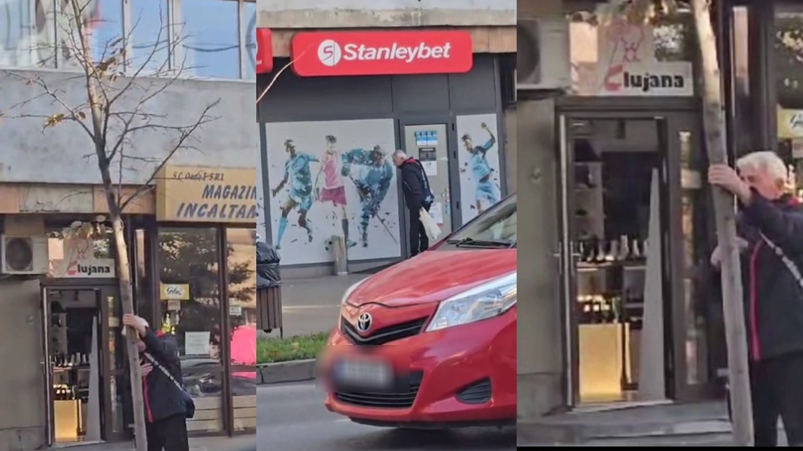 Ritualul unui ieșean pentru a câștiga la păcănele: Trei mari rugăciuni la copacul din fața agenției de pariuri - VIDEO