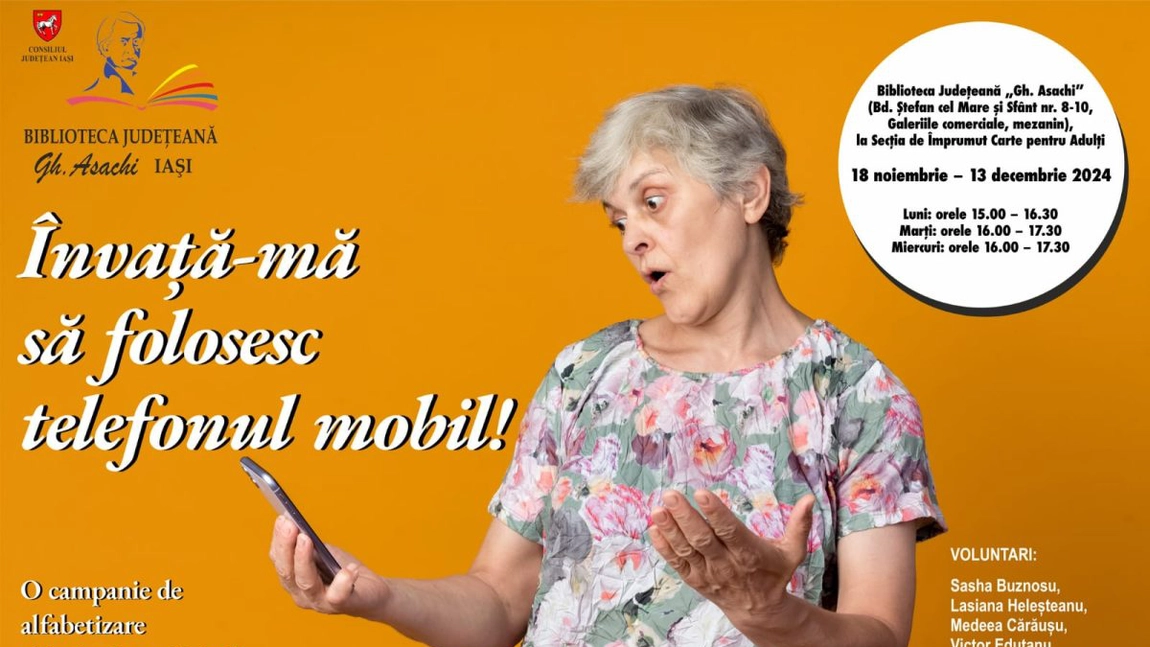 Campanie de alfabetizare și incluziune digitală derulată de Biblioteca Județeană „Gh. Asachi” Iași: Învață-mă să folosesc telefonul mobil!
