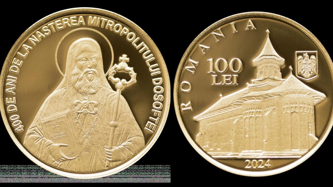 Banca Națională a României lansează o monedă din aur cu tema 400 de ani de la nașterea Mitropolitului Dosoftei