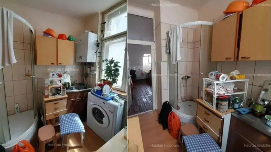 Garsonieră din Cluj la preț de apartament cu patru camere. Mai mult, dușul e în bucătărie