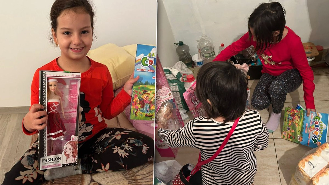 Copiii celor două familii greu încercate din Bogonos și Uricani au sărit în brațele prietenilor lui Moș Crăciun atunci când au văzut darurile