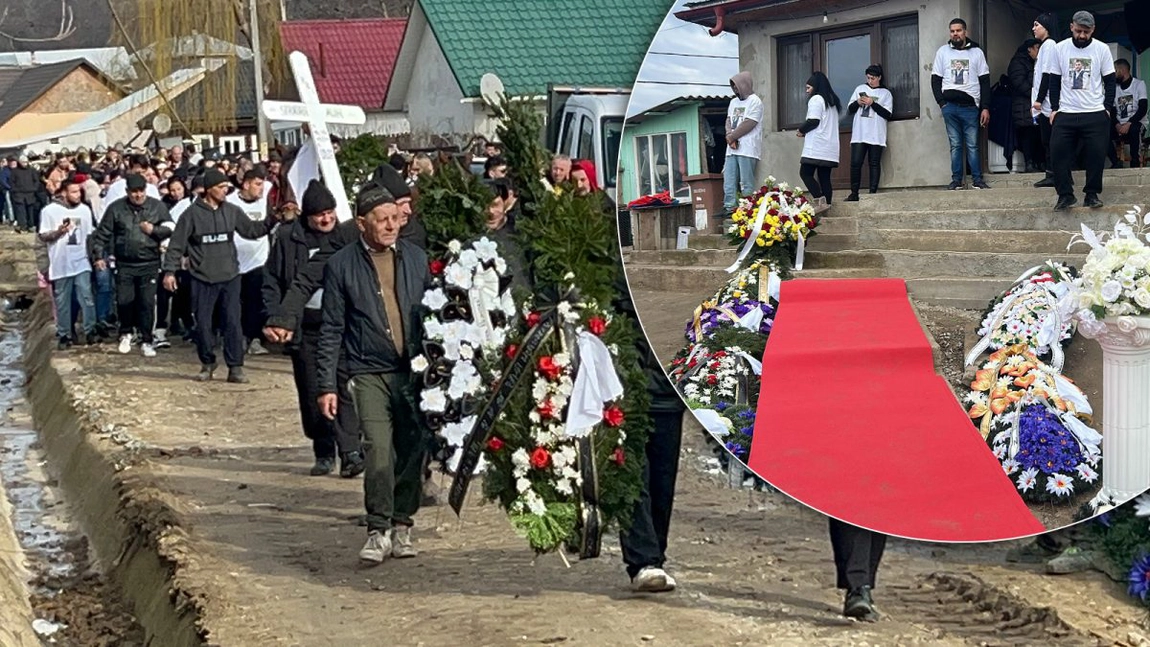 Imagini cutremurătoare! Alin, tânărul care s-a sinucis la Ciric, a fost înmormântat. Scos din casă pe un covor roșu, sute de oameni l-au condus spre cimitir pe ritmuri de fanfară