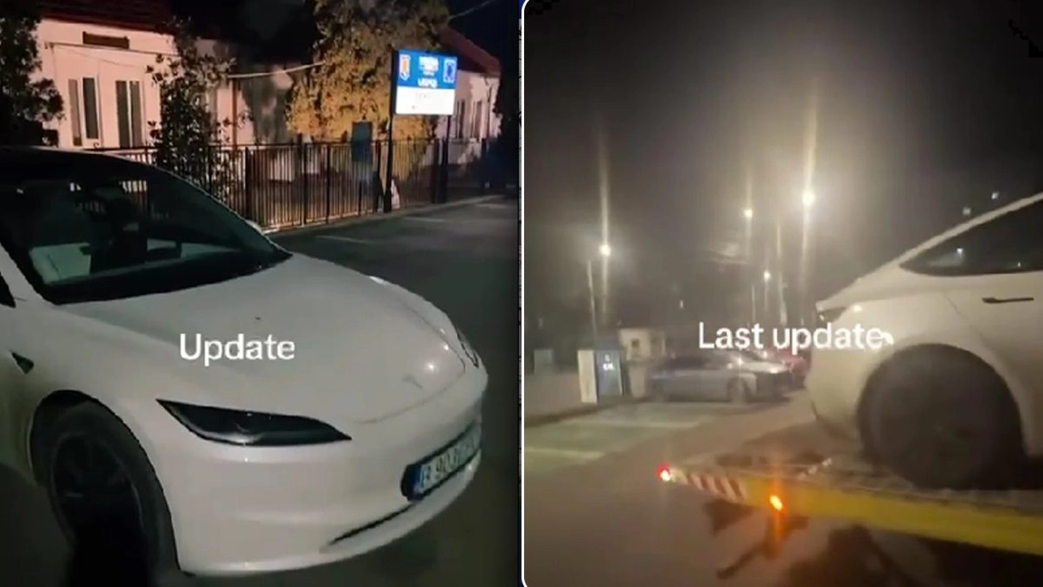 Un proprietar al unui autoturism marca Tesla, nemulțumit că stația electrică din comuna Lespezi nu funcționează. Acesta a fost obligat să ajungă la destinație cu mașina pe platformă