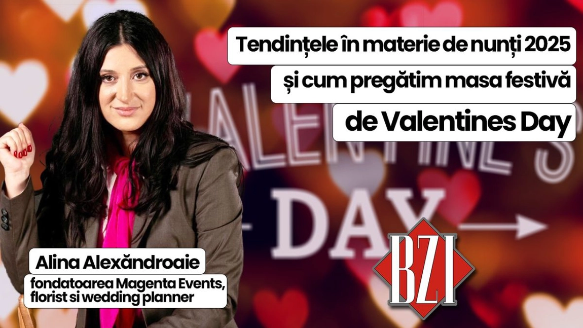 LIVE VIDEO - Alina Alexăndroaie, fondatoarea Magenta Events, florist si wedding planner, discută în emisiunea BZI LIVE, ne va vorbi despre tendințele în materie de nunți în 2025 și cum pregătim ziua de Valentines Day