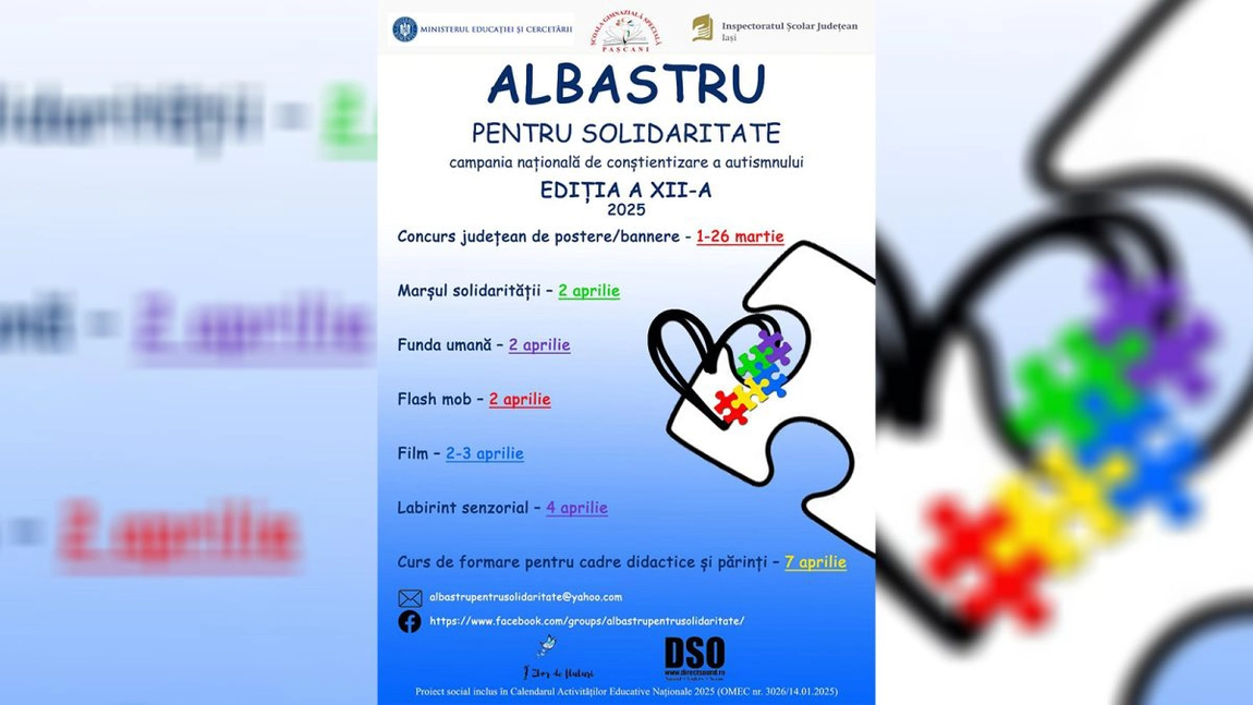 Campania Națională „Albastru pentru Solidaritate” a ajuns la a XII-a ediție. Activități dedicate conștientizării autismului în școlile din Pașcani