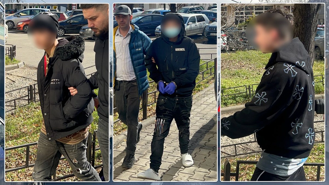 Încătușați, dar cu zâmbetul pe buze! Trei puști au stat o noapte în arest, după ce au tâlhărit un copil căruia i-au smuls telefonul din mână. Acesta a fost debutul lor în lumea infractorilor
