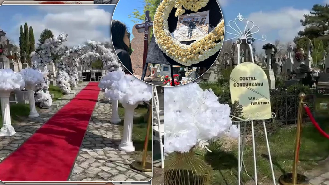 Imagini spectaculoase în Cimitirul „Eternitatea” din Iași. A trecut un an de când a murit Costel Corduneanu. Sute de flori albe și covor roșu până la mormânt