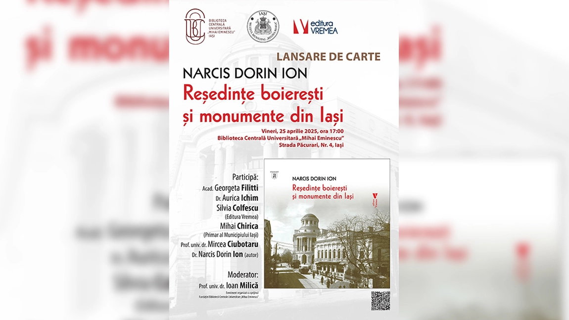 Lansare de carte la BCU „M. Eminescu” Iași: „Reședințe boierești și monumente din Iași” de Narcis Dorin Ion