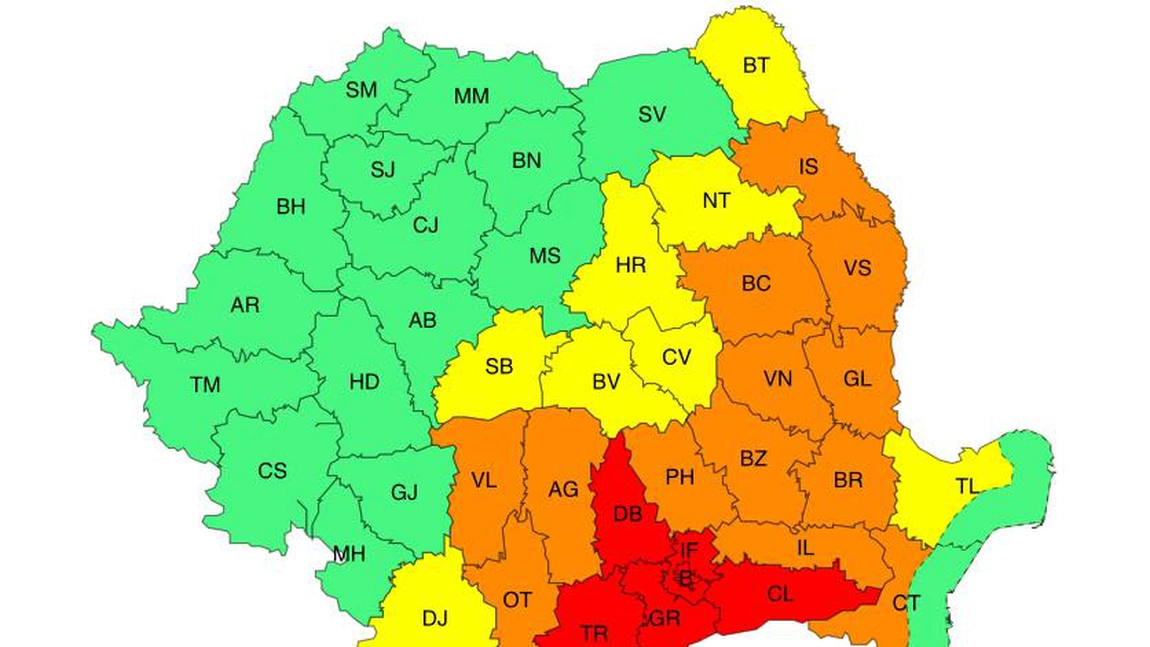Cod portocaliu de caniculă și cod galben de instabilitate atmosferică în județul Iași