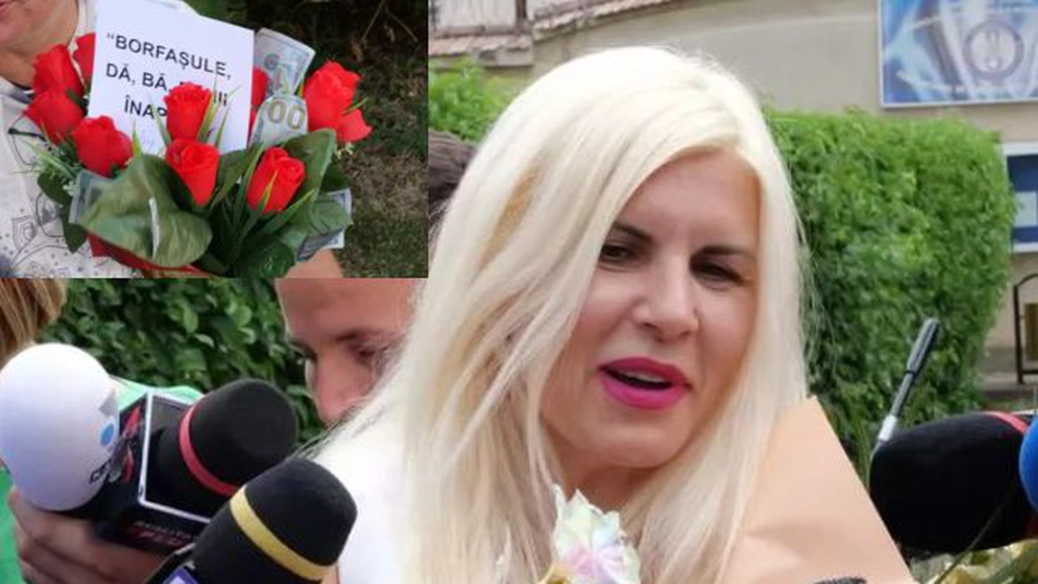 Elena Udrea a primit un buchet de trandafiri din plastic și bancnote false! Cine a vrut să o umilească