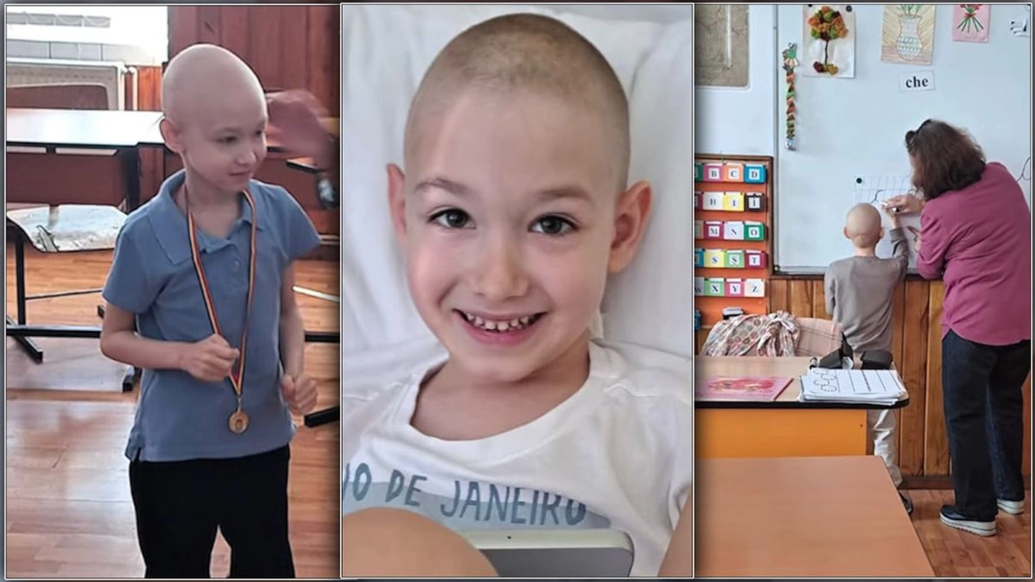 Iustin, băiatul de 8 ani cu tumoră cerebrală, surprinde medicii ieșeni și termină clasa I cu FB pe linie!