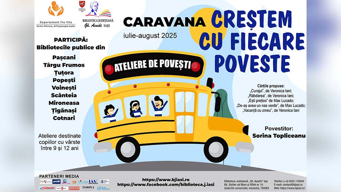 Caravana „Creștem cu fiecare poveste” poposește în alte 4 bibliotecile publice din județul Iași