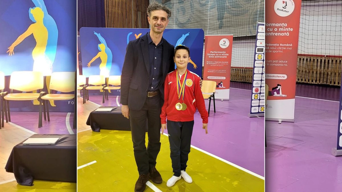 Performanță de excepție, făcută de un băiat din Iași! Tudor Cătur a devenit campion național la gimnastică aerobică la doar 11 ani