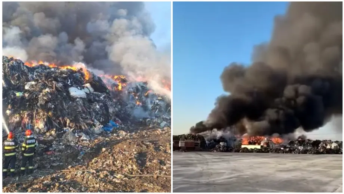 Un incendiu de proporții a izbucnit la un depozit de deșeuri din Prahova. A fost emis mesaj RO-ALERT