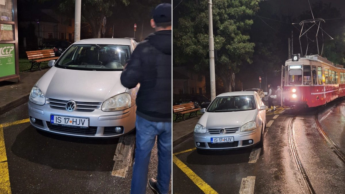 Un tânăr de 28 de ani a blocat circulația tramvaielor în Copou! Și-a parcat mașina lângă linie pentru a ieși la o cafea cu iubita sa