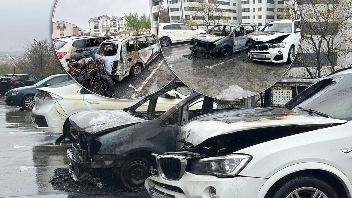 Imagini de groază din cartierul Contemporan din Iași: un scurtcircuit ar fi provocat un incendiu uriaș ce s-a extins la mai multe autoturisme. Iată ce a rămas