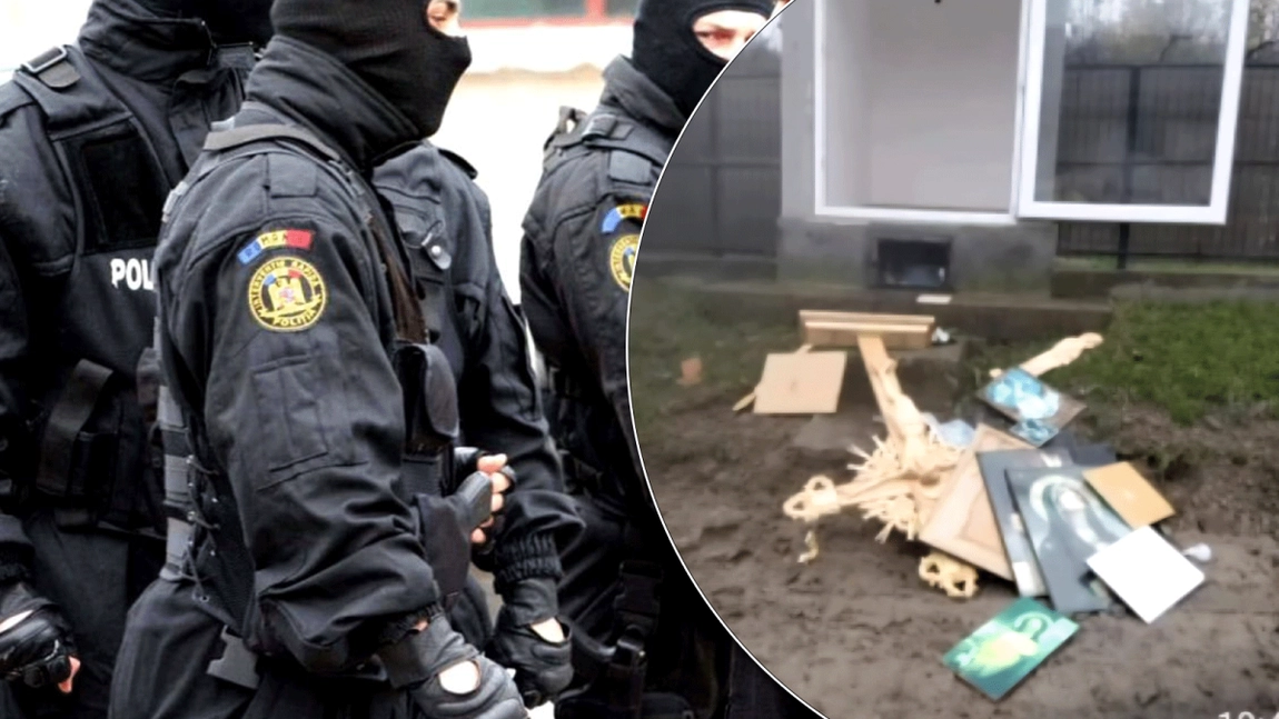 Imagini tulburătoare. O profesoară de limba română din Iași a vandalizat o troiță. A rupt cruci, a spart icoane și a fost nevoie de intervenția mascaților de la SAS ca să se liniștească
