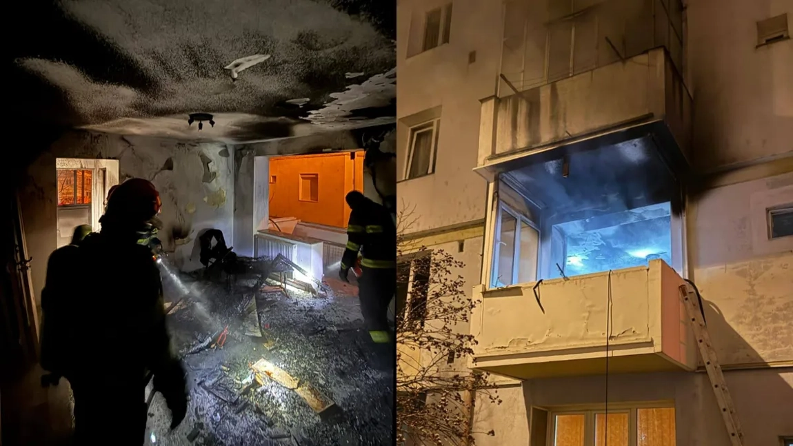 Explozie urmată de incendiu într-un bloc din Onești, în seara de Crăciun. Două persoane cu arsuri grave, transportate de urgență la spital