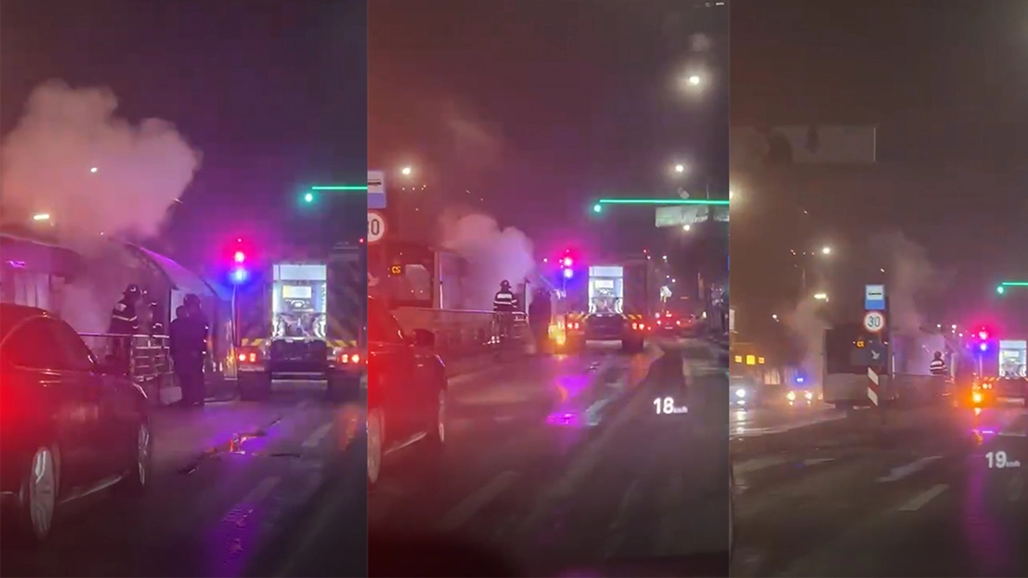 Incendiu la un autobuz în municipiul Iași, observat întâmplător de pompieri. Traficul a fost blocat în zona Podu Roș - Nicolina