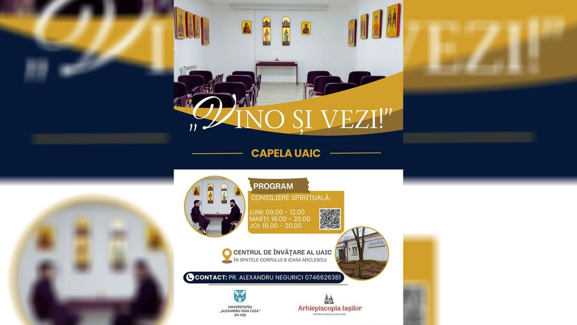 A fost inaugurată Capela „Sfinții Trei Ierarhi” a Universității „Alexandru Ioan Cuza” din Iași. Studenții pot solicita consiliere spirituală pentru problemele cu care se confruntă
