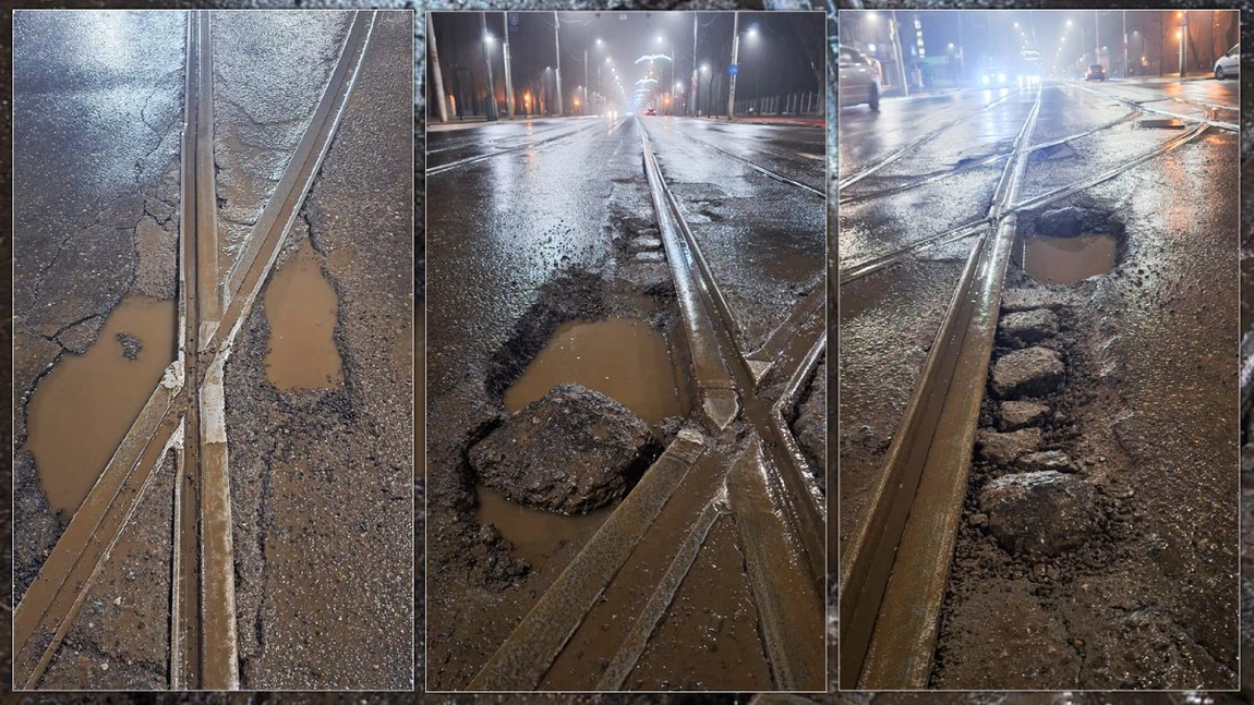 Noi gropi au răsărit pe bulevardul Carol I din Copou. Zona de lângă linia de tramvai este brăzdată de șanțuri