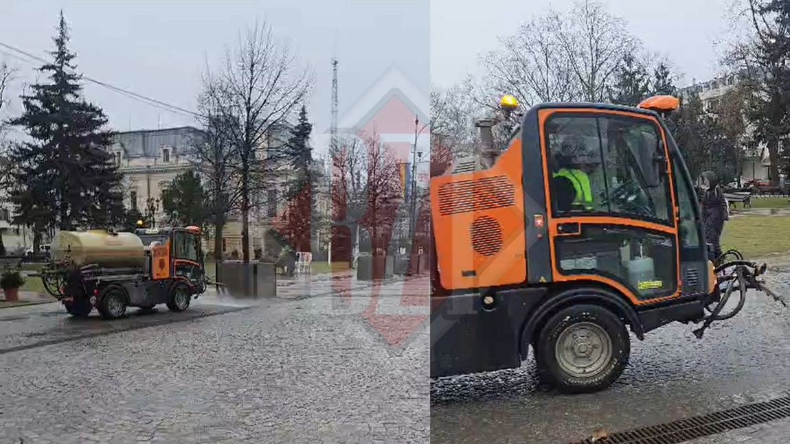 Străzile din Iași, spălate selectiv! Se face curățenie doar în fața Primăriei și pe bulevardul Ștefan cel Mare, restul orașului rămâne o mocirlă