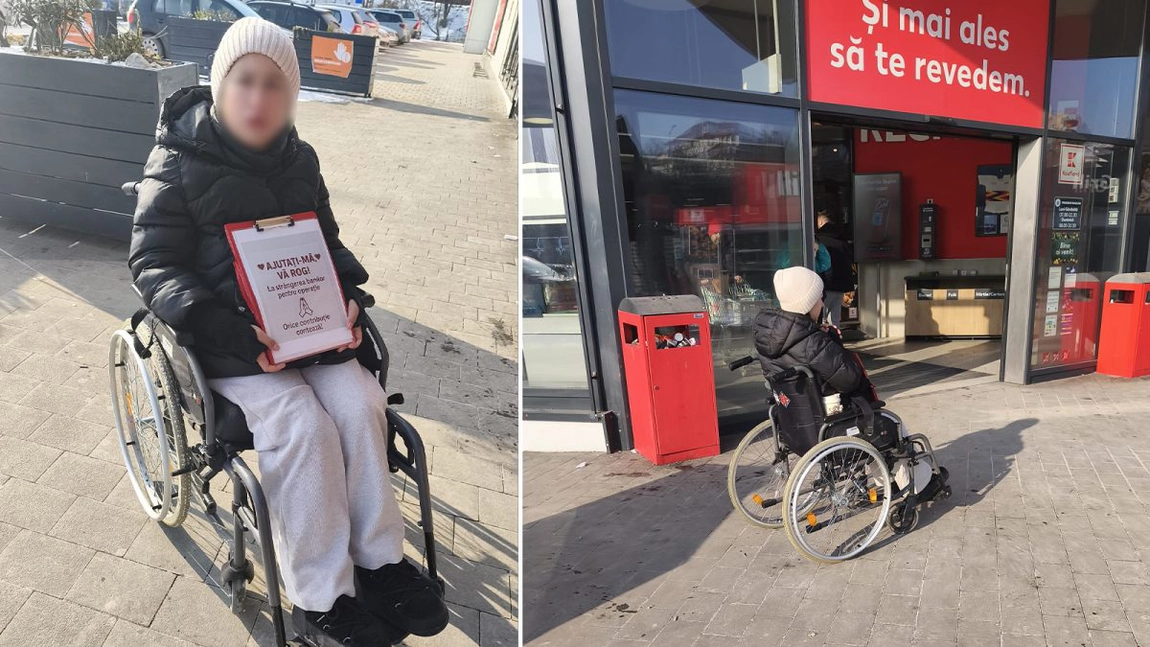 Tânără de 25 de ani din Republica Moldova, prinsă la cerșit în Iași.  Gheorghina locuiește la hotel împreună cu soțul, circulă doar cu Uber și are ultimul model de telefon