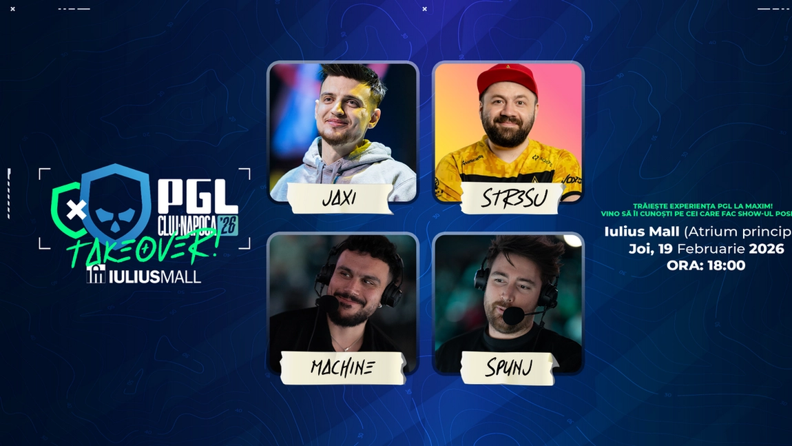 E-gaming și adrenalină la Iulius Mall Cluj: meet & greet și transmisiuni live de la PGL Cluj-Napoca 2026