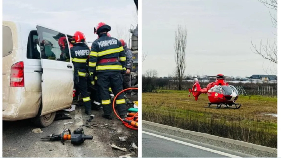 Un alt accident de proporții s-a petrecut pe stăzile din România. Elicopterul SMURD a intervenit de urgență. Trei mașini au fost implicate
