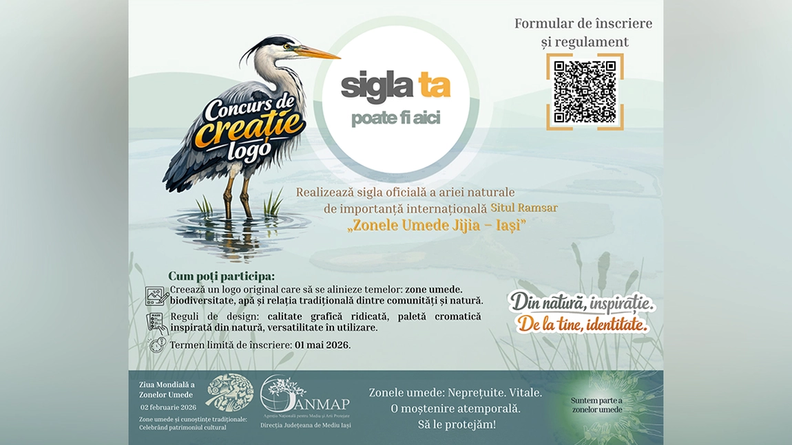 Concurs de logo pentru Situl Ramsar „Zonele Umede Jijia - Iași”, lansat de Ziua Mondială a Zonelor Umede