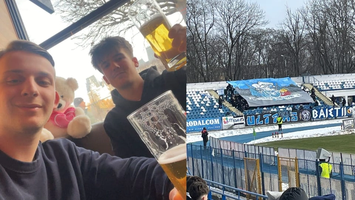 Doi suporteri, veniți de la peste 2.000 de km la meciul dintre Poli Iași și Olimpia Satu Mare. Martijn și Kas au fost impresionați de galeria echipei