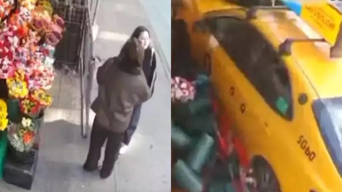 Două femei au fost  spulberate de un taxi în fața unei florării. Imaginile au surprins impactul violent