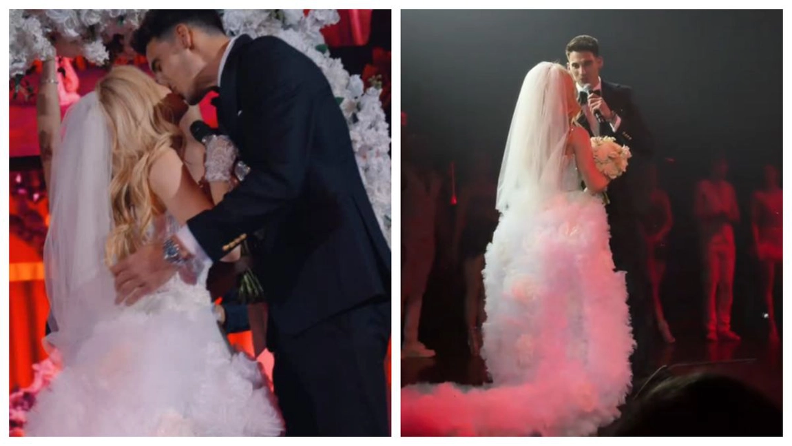 Andreea Bălan s-a „căsătorit” cu Victor Cornea! Artista a apărut în rochie de mireasă pe scena de la Sala Palatului! 