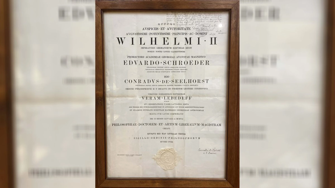 Diploma de doctor a Verei Myller, prima femeie profesor universitar din România, a fost expusă la Muzeul Universității „Alexandru Ioan Cuza” din Iași