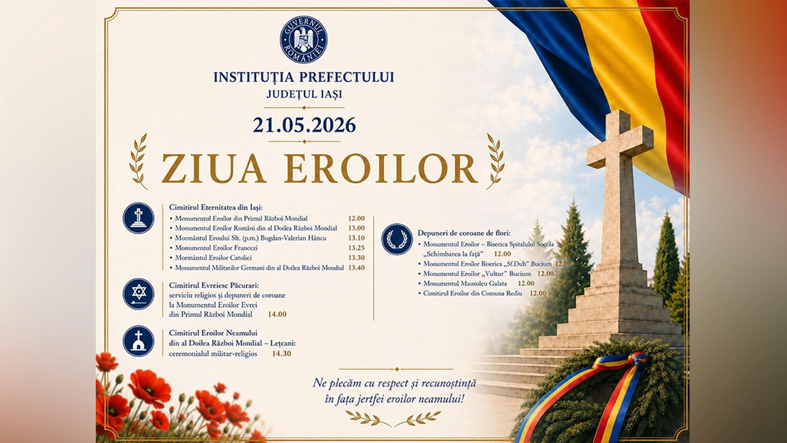 Ziua Eroilor, comemorată la Iași. Ceremonii militare și religioase în mai multe puncte din județ
