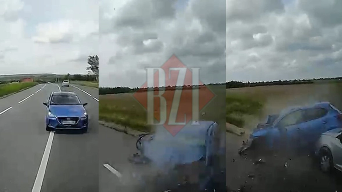 Imagini cutremurătoare! Șoferul TIR-ului a înregistrat video momentul în care șoferul autoturismului a intrat frontal în el la Sârca 
