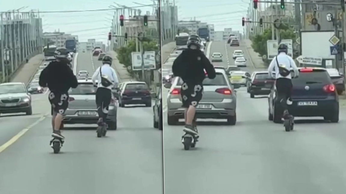 Doi tineri din Iași, pe trotinete, și-au pus viața în pericol pe o șosea intens circulată. Imaginile video cu aceștia au creat o adevărată controversă