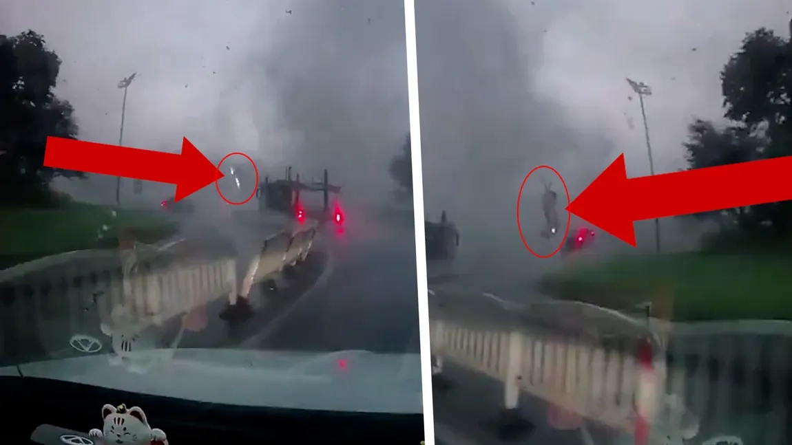 O tornadă a ridicat o mașină de pe șosea în China. Momentul spectaculos, surprins de camerele de bord în timpul taifunului Bavi