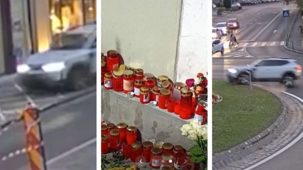 Lumânări și flori pe trotuarul din Brașov, unde două persoane au murit după ce au fost lovite de o mașină