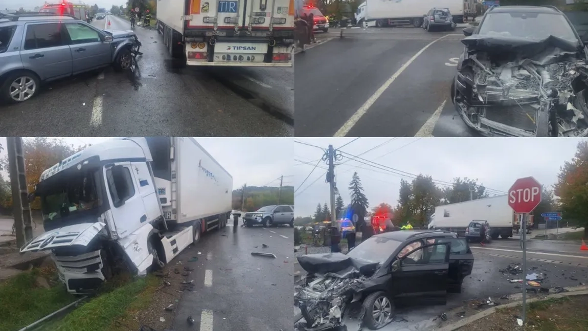 Accident cu un TIR și două autoturisme în Drăgușeni, județul Suceava. O persoană a ajuns la spital