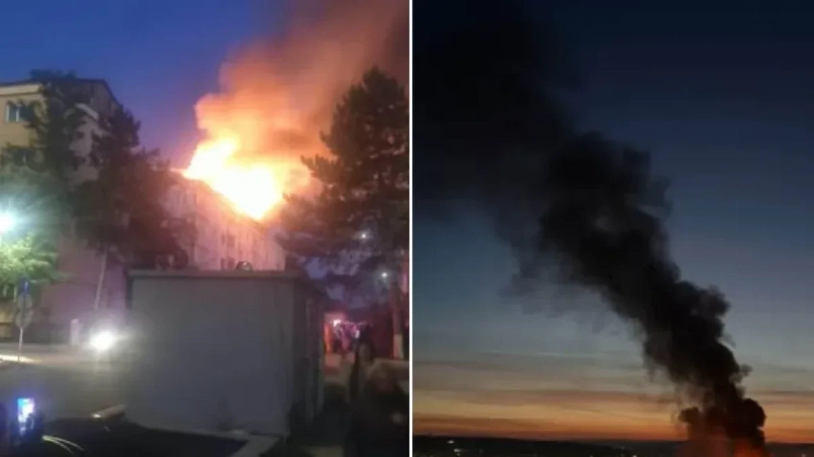 Incendiu uriaș la un bloc din Suceava: Mansarda este înghițită de flăcări. Oameni evacuați